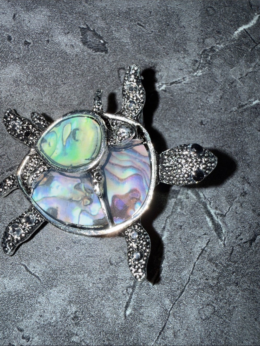 Silver Turtle Accent with Iridescent Abalone Shell Inlay
